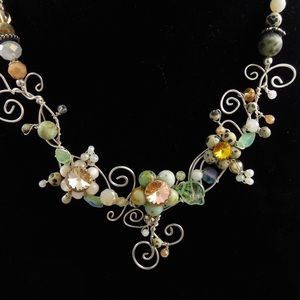 Hand crafted silver wire and stone necklace